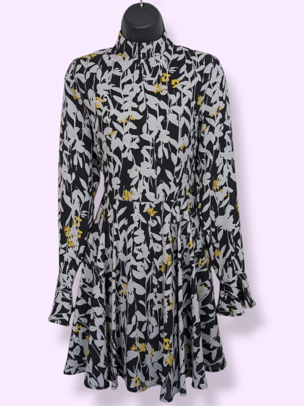 Guess Grey & Yellow Long Sleeve Floral Dress